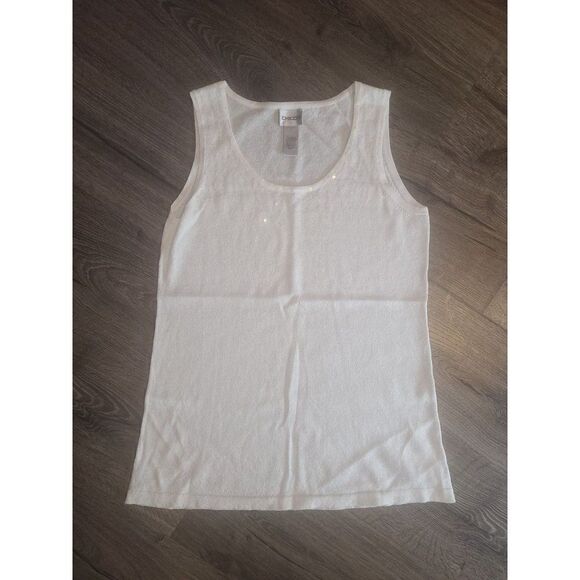 CHICO'S  Sequin Cream Sleeveless Blouse Size 1 - Picture 1 of 5